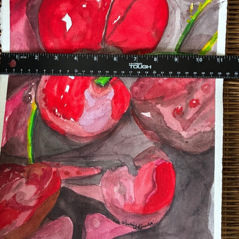 Warren C. Plauche Signed Original Cherry Watercolor Painting Still Life 11x15 - Picture 7 of 11